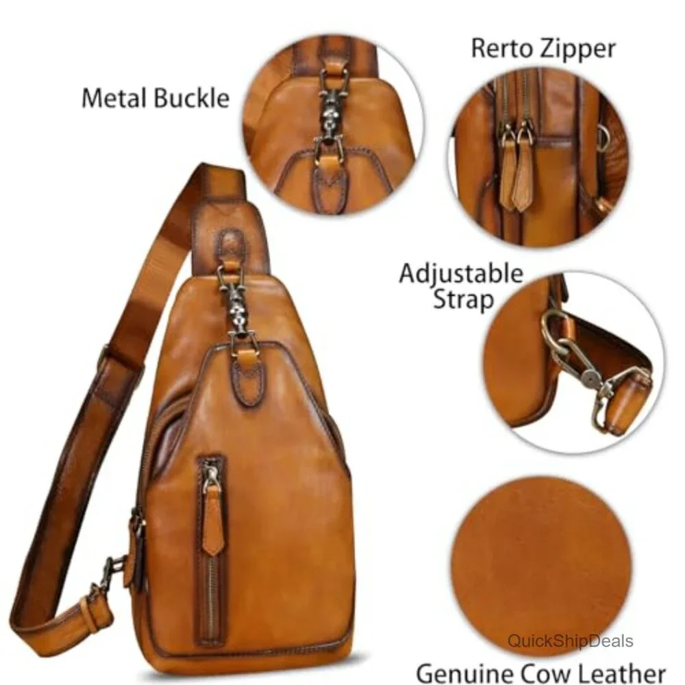 Genuine Leather Crossbody Sling Bag Shoulder Bag Chest Bag